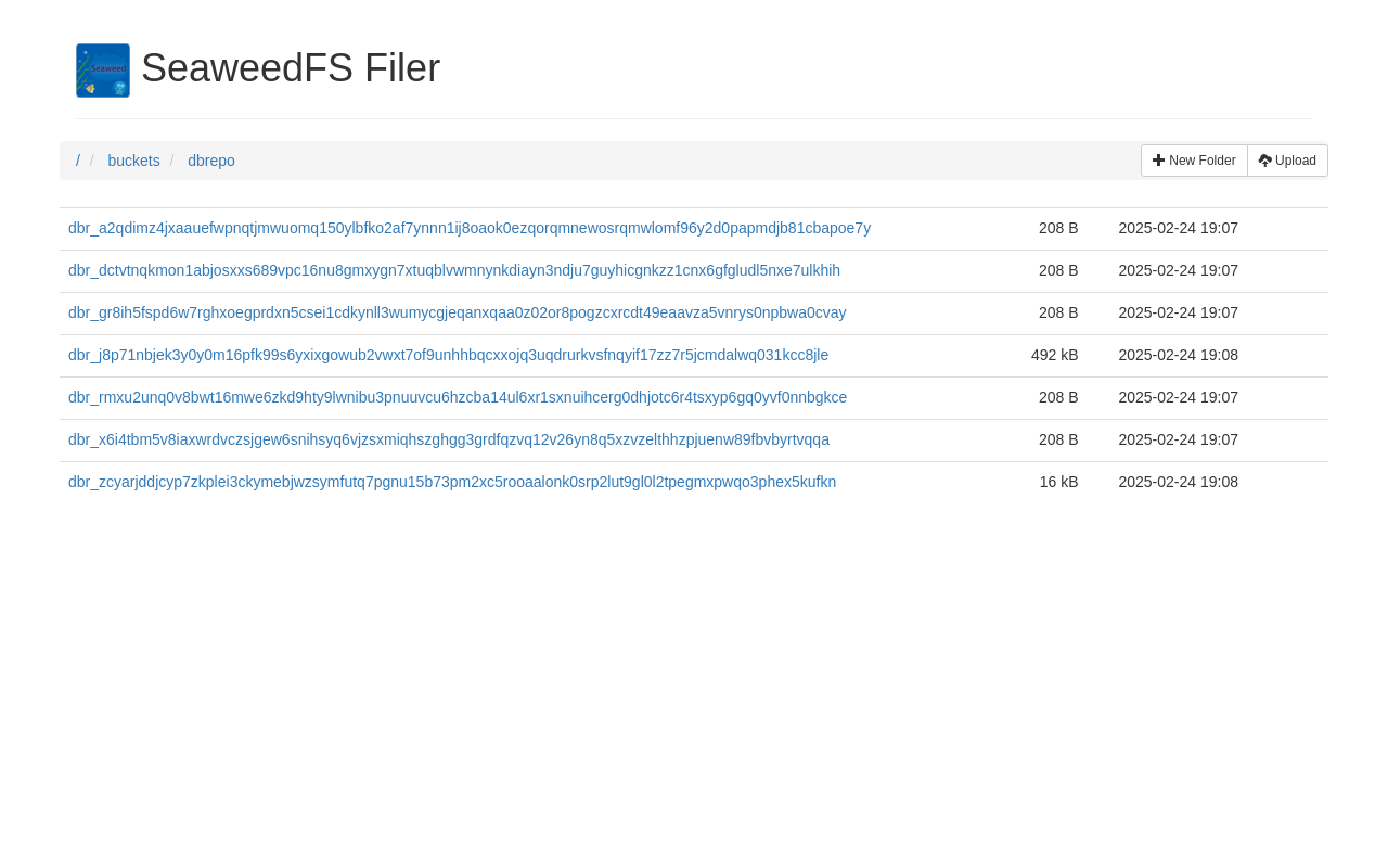 Filer UI with a list of uploaded files in the bucket dbrepo