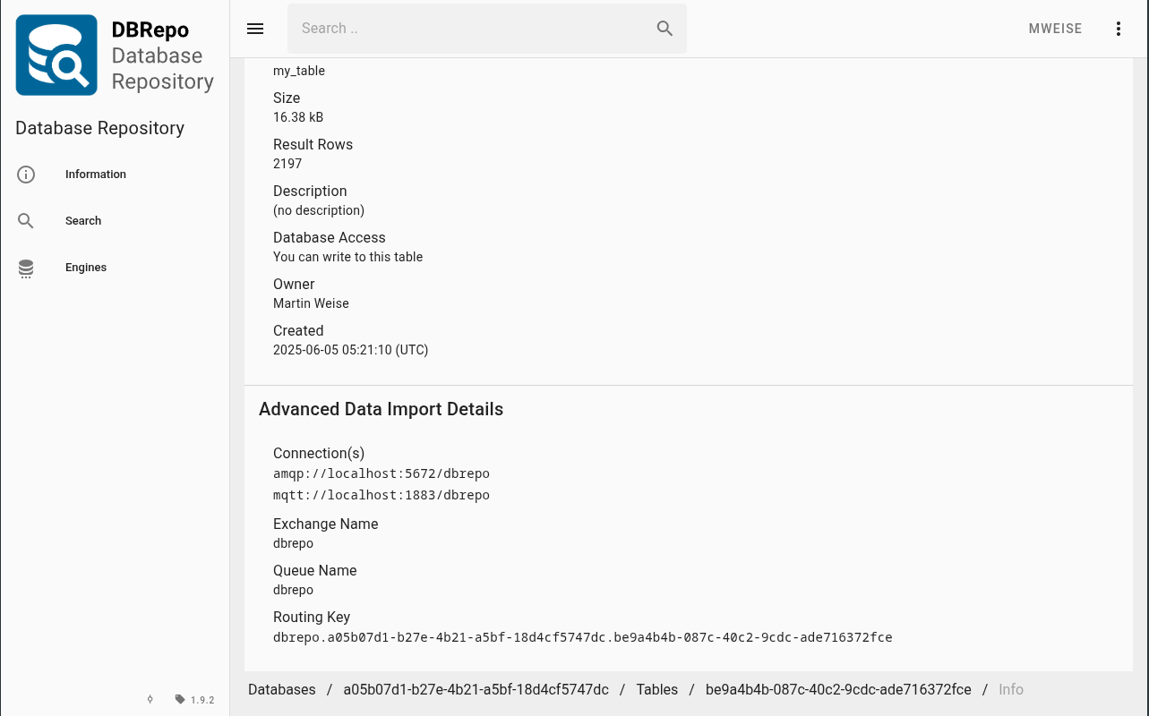 AMQP connection information